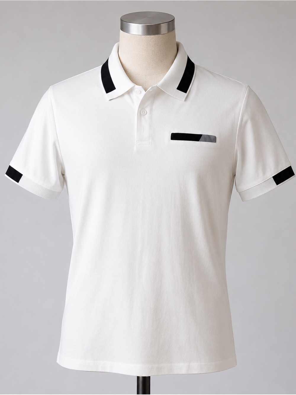 Men's White Polo Shirt with Black Trim
